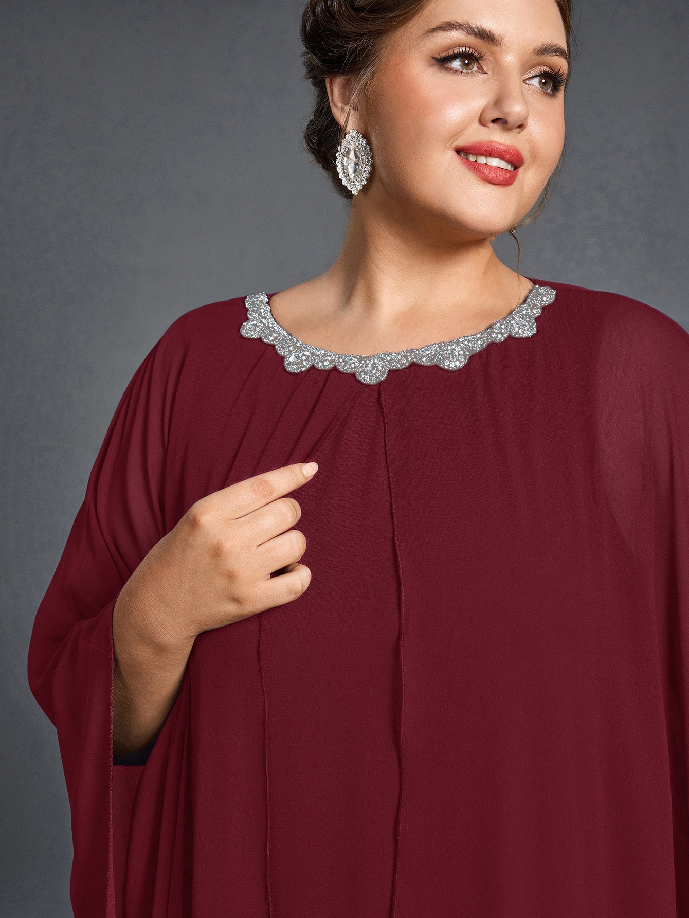 Plus Womens' Embellished Round -Neck Formal Dress with Sheer Chiffon Elonnashop Plus Womens' Embellished Round -Neck Formal Dress with Sheer Chiffon Elonnashop