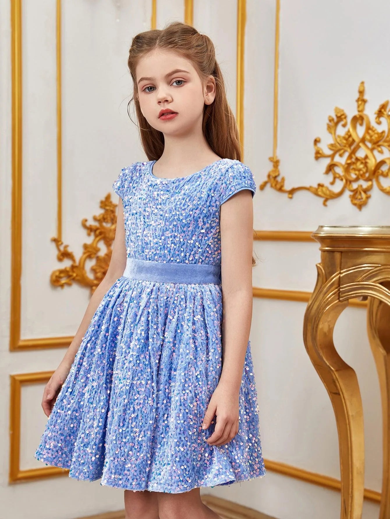 Tween Girls' Bow Back Sequin A Line Dress - Elonnashop