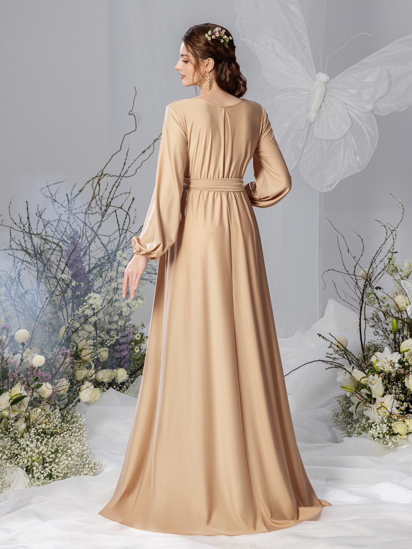 Maternity Surplice Neck A Line Belted Dress Mauve / XL Maternity Surplice Neck A Line Belted Dress Mauve / XL