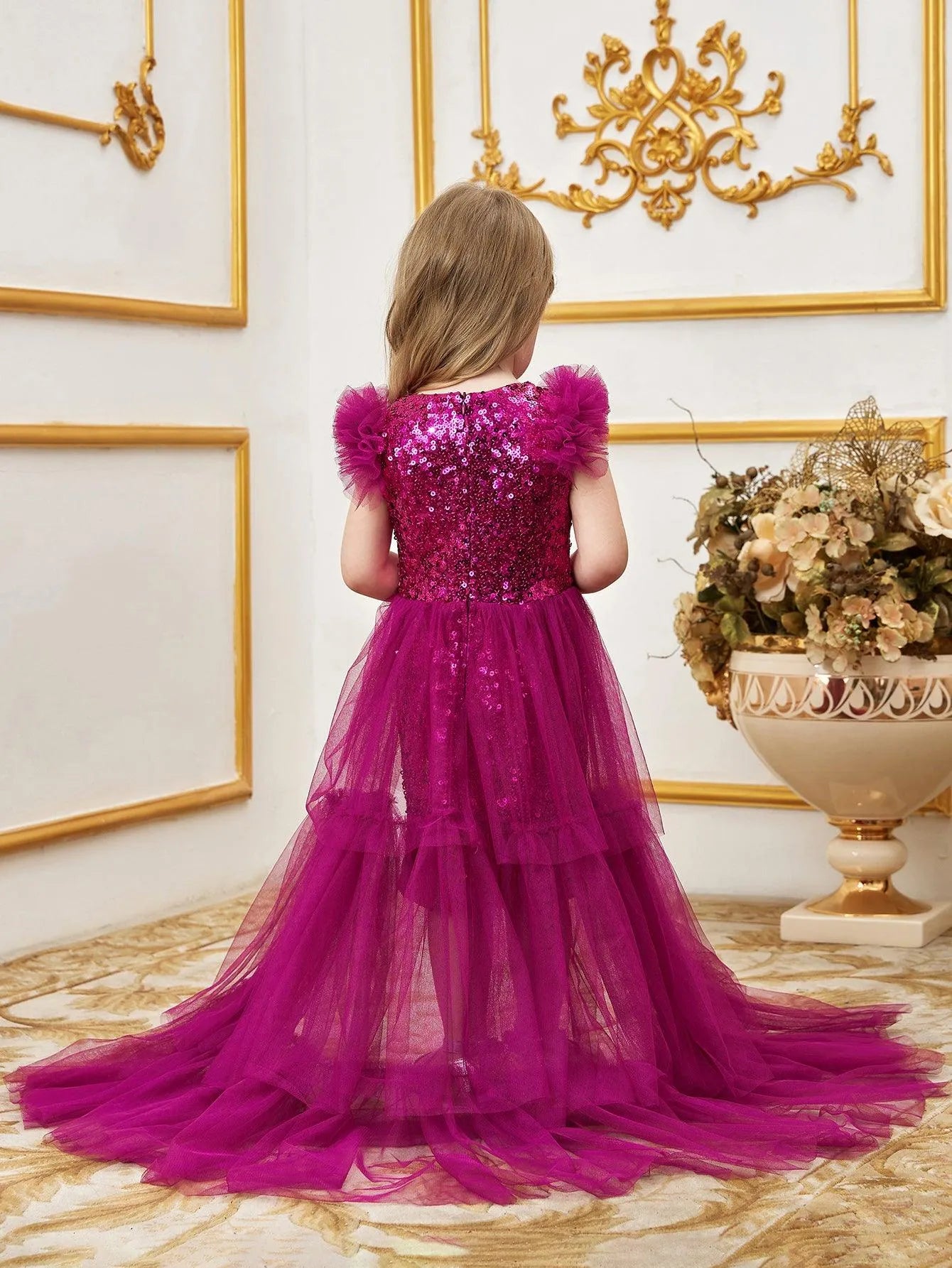 Young Girls' Sleeveless Mesh Layered Hem Sequin Party Dress Elonnashop Young Girls' Sleeveless Mesh Layered Hem Sequin Party Dress Elonnashop