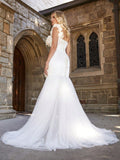 One Shoulder High Low Hem Mesh Overlay Wedding Dress - Elonnashop