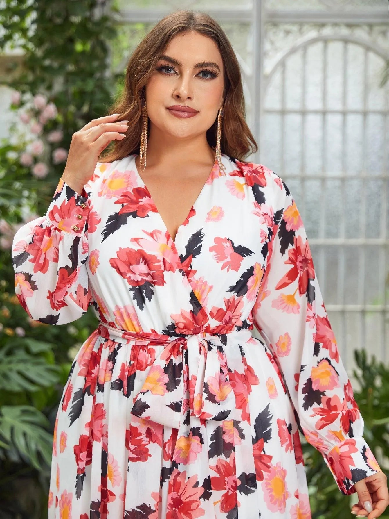 Plus Floral Elegance Long-Sleeve Maxi Dress Elonnashop Plus Floral Elegance Long-Sleeve Maxi Dress Elonnashop