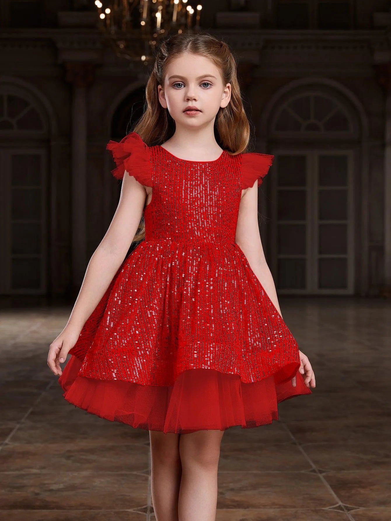 Tween Girls' Sparkling Cap Sleeves Sequin Party Dress - Elonnashop