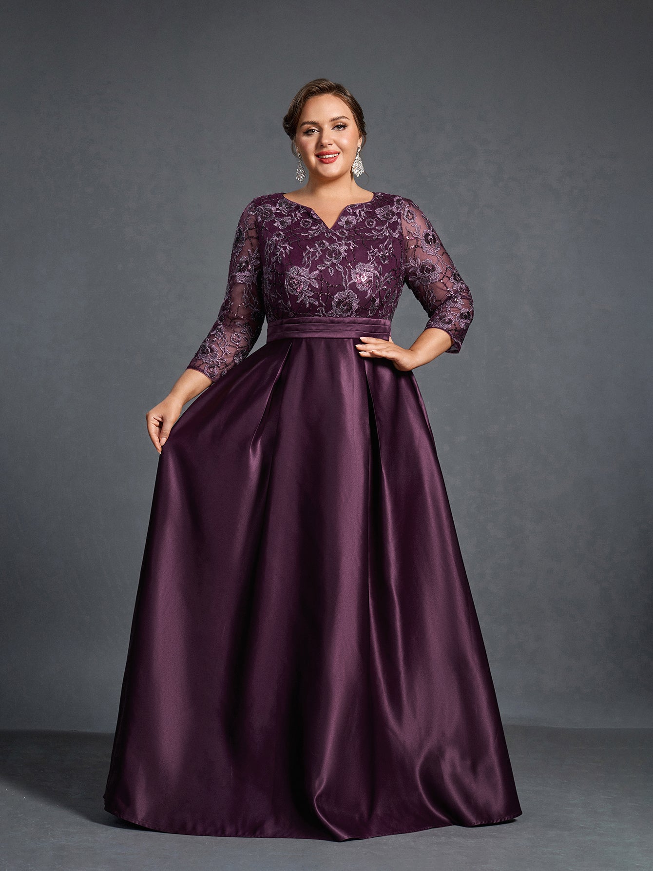 Tea Length Purple Mother Of The Bride Dresses Plus Size Plus Size New Style Long Sleeve Tea Length Purple Mother Of The Bride Dresses Plus Size Plus Size New Style Long Sleeve