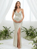 Maternity Asymmetrical Neck Split Sequin Party Dress - Elonnashop