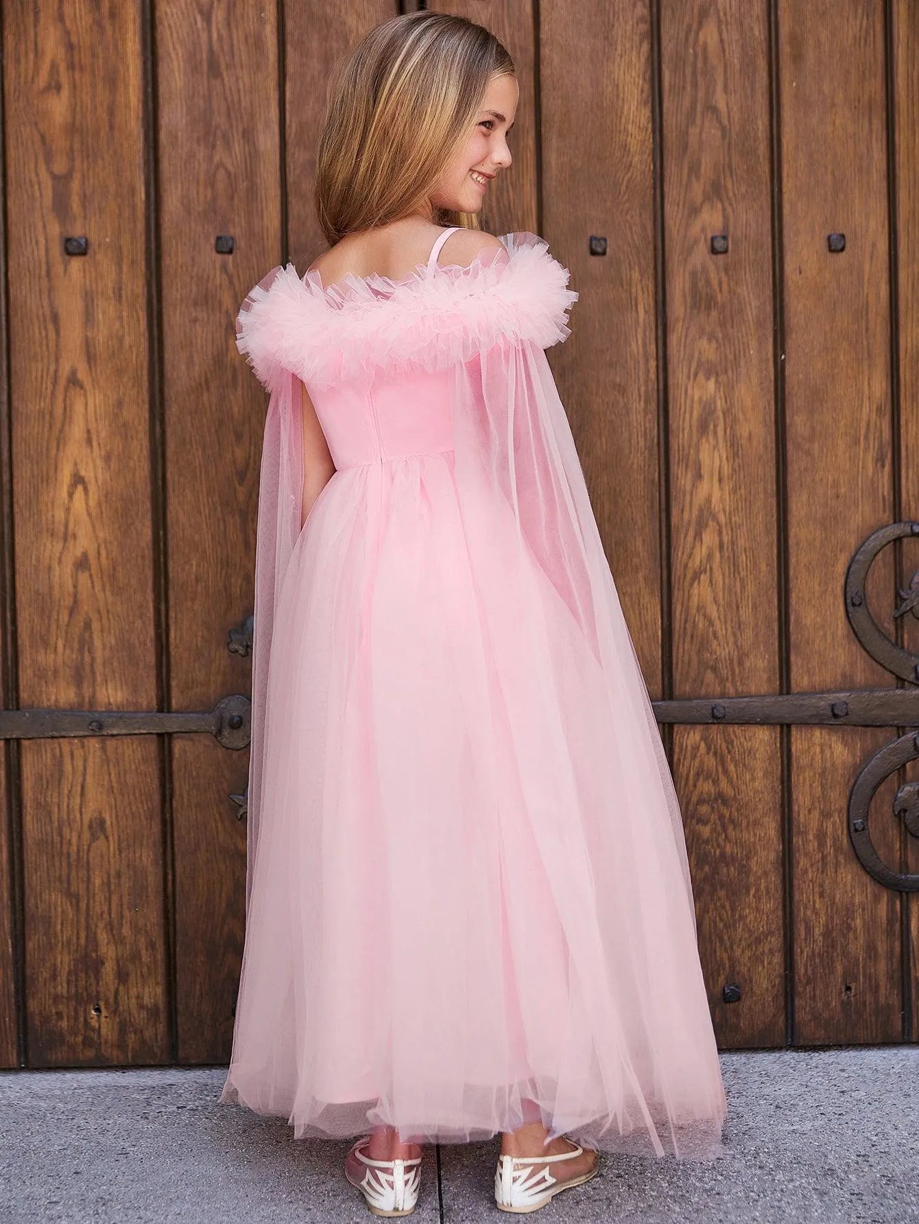 Tween Girls' Ruffle Trim Off Shoulder Party Dress - Elonnashop