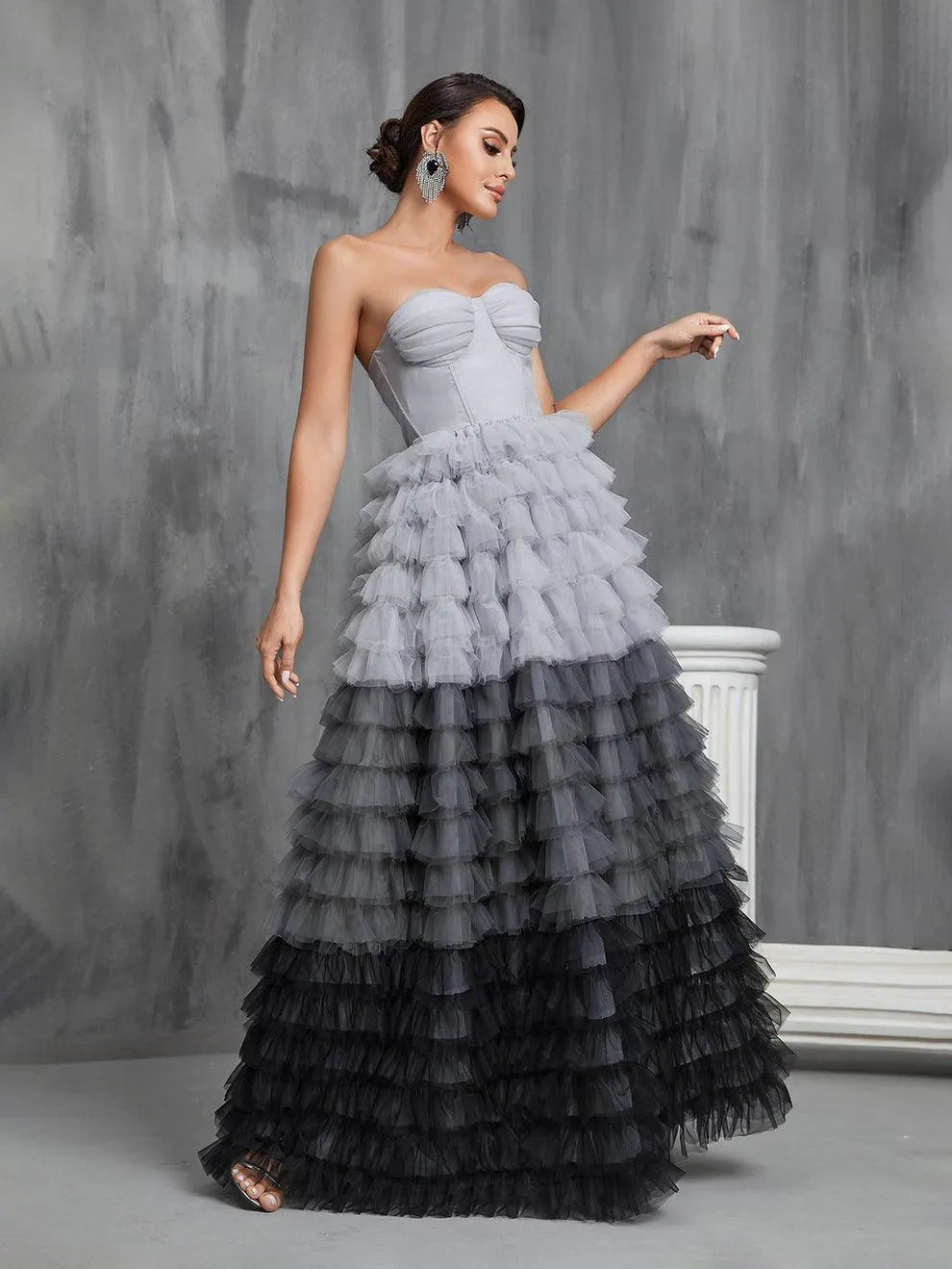 Ruched Bustier Ombre Layered Mesh Hem Wedding Dress Elonnashop Ruched Bustier Ombre Layered Mesh Hem Wedding Dress Elonnashop