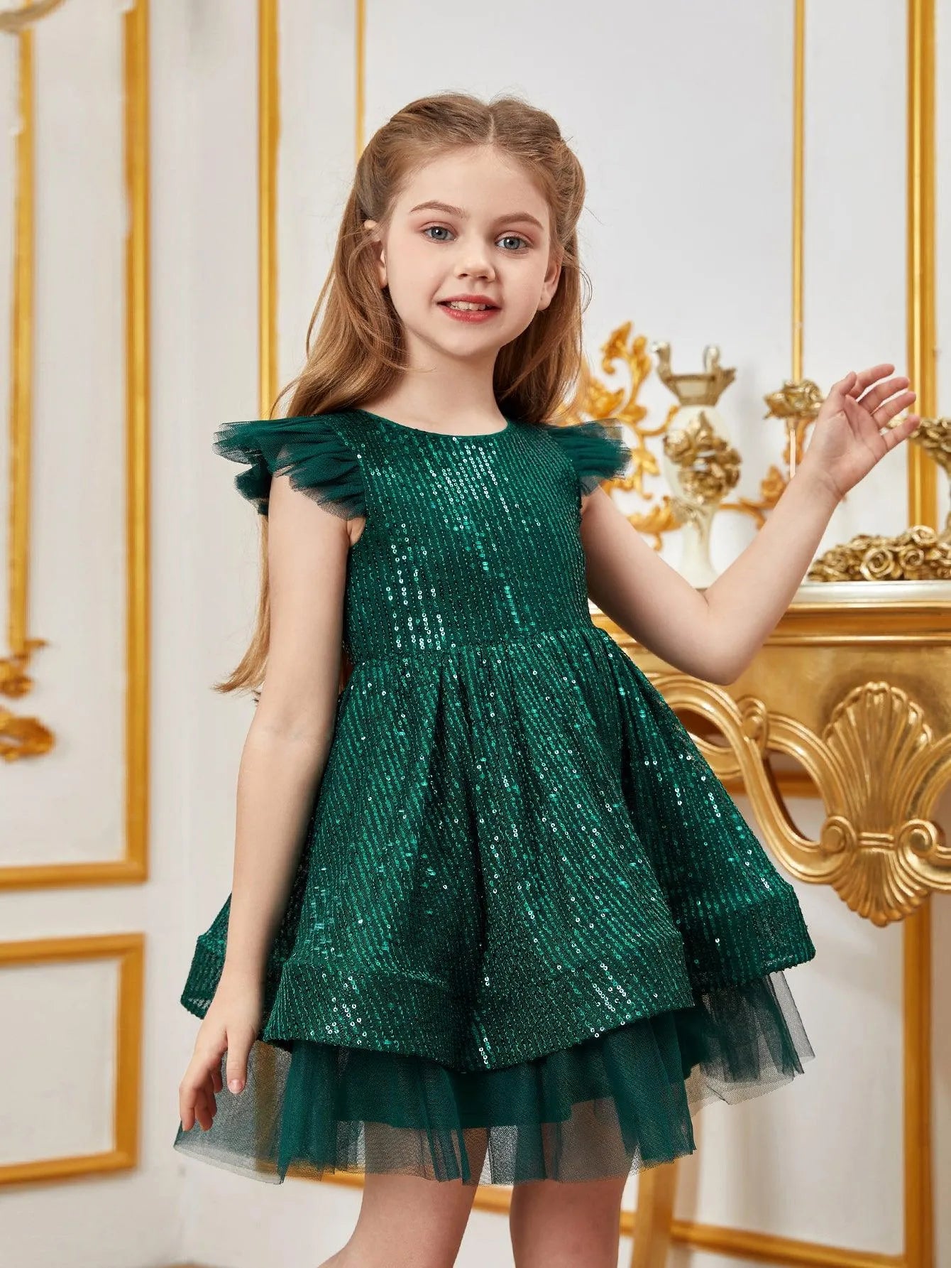 Tween Girls' Sparkling Cap Sleeves Sequin Party Dress - Elonnashop