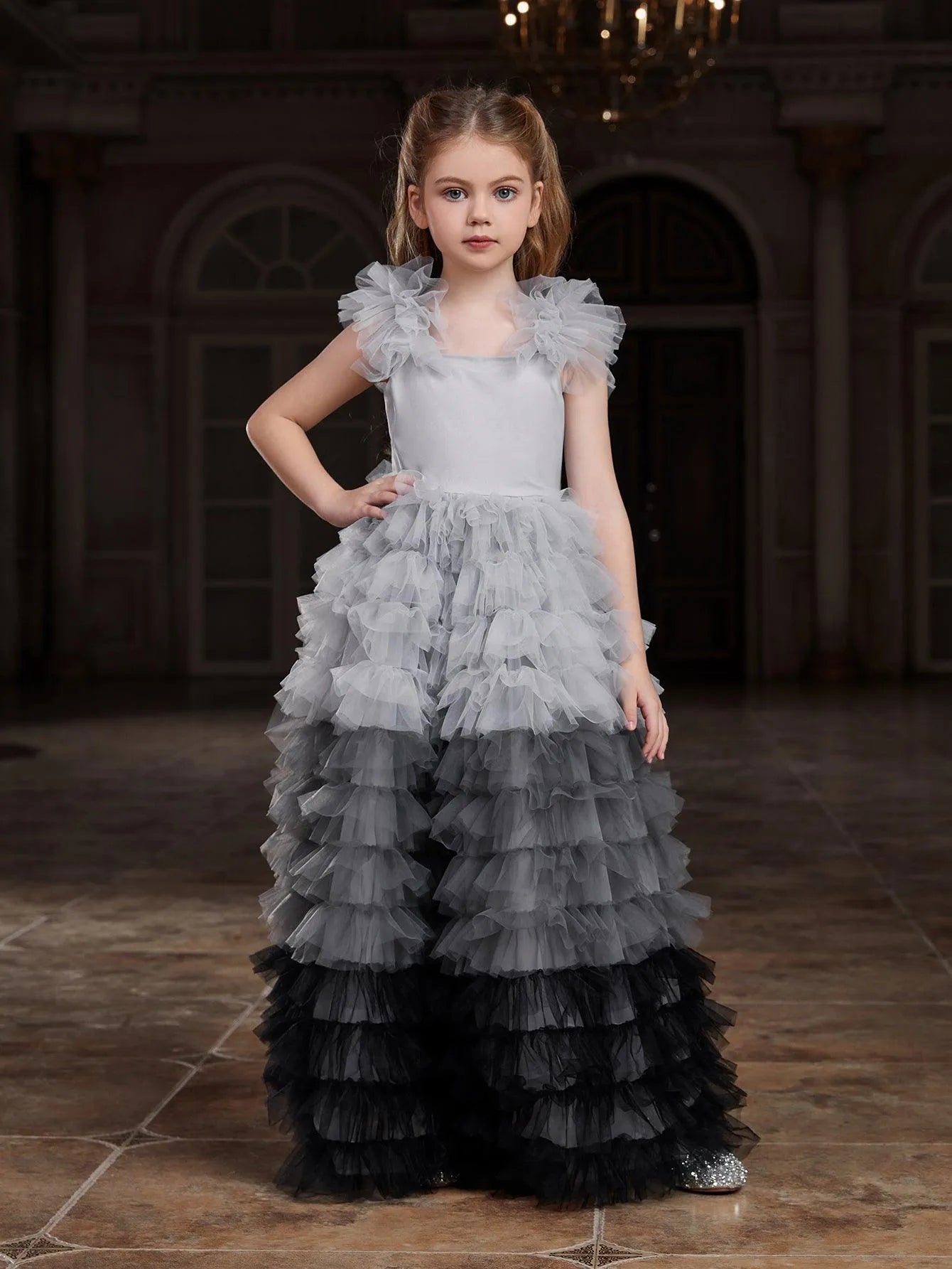 Tween Girls' Ruffle Trim Gradient Layered Hem Cake Dress – Elonnashop