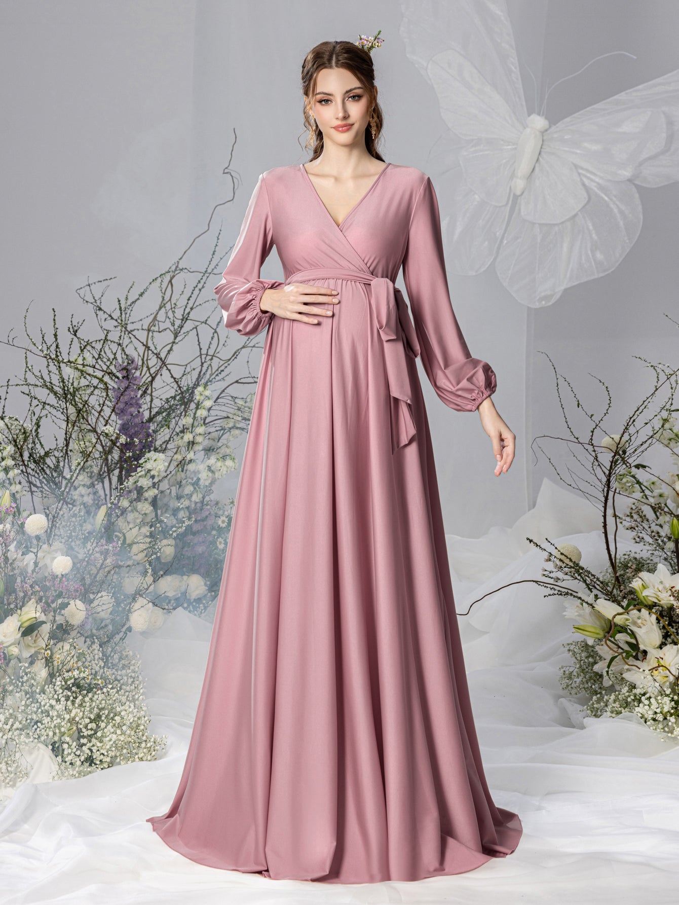 Maternity Surplice Neck A Line Belted Dress Elonnashop Maternity Surplice Neck A Line Belted Dress Elonnashop