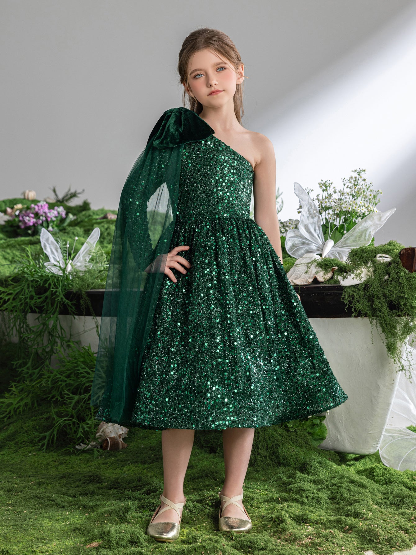 Tween Girls' One Shoulder Bow Detail Sequin Party Dress Elonnashop Tween Girls' One Shoulder Bow Detail Sequin Party Dress Elonnashop