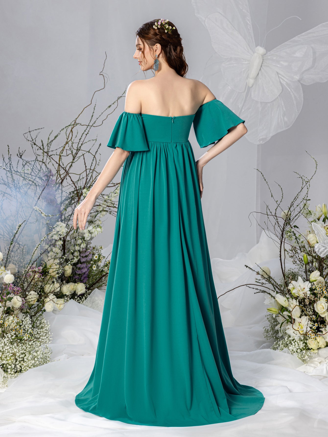 Maternity Off Shoulder Flared Sleeves Maxi Prom Dress Elonnashop Maternity Off Shoulder Flared Sleeves Maxi Prom Dress Elonnashop
