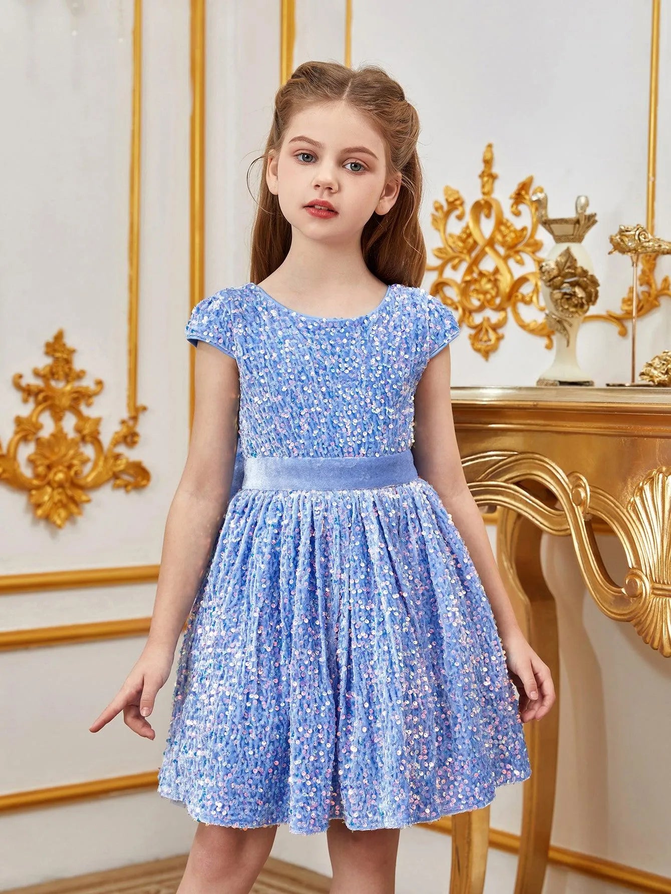 Tween Girls' Bow Back Sequin A Line Dress Elonnashop Tween Girls' Bow Back Sequin A Line Dress Elonnashop