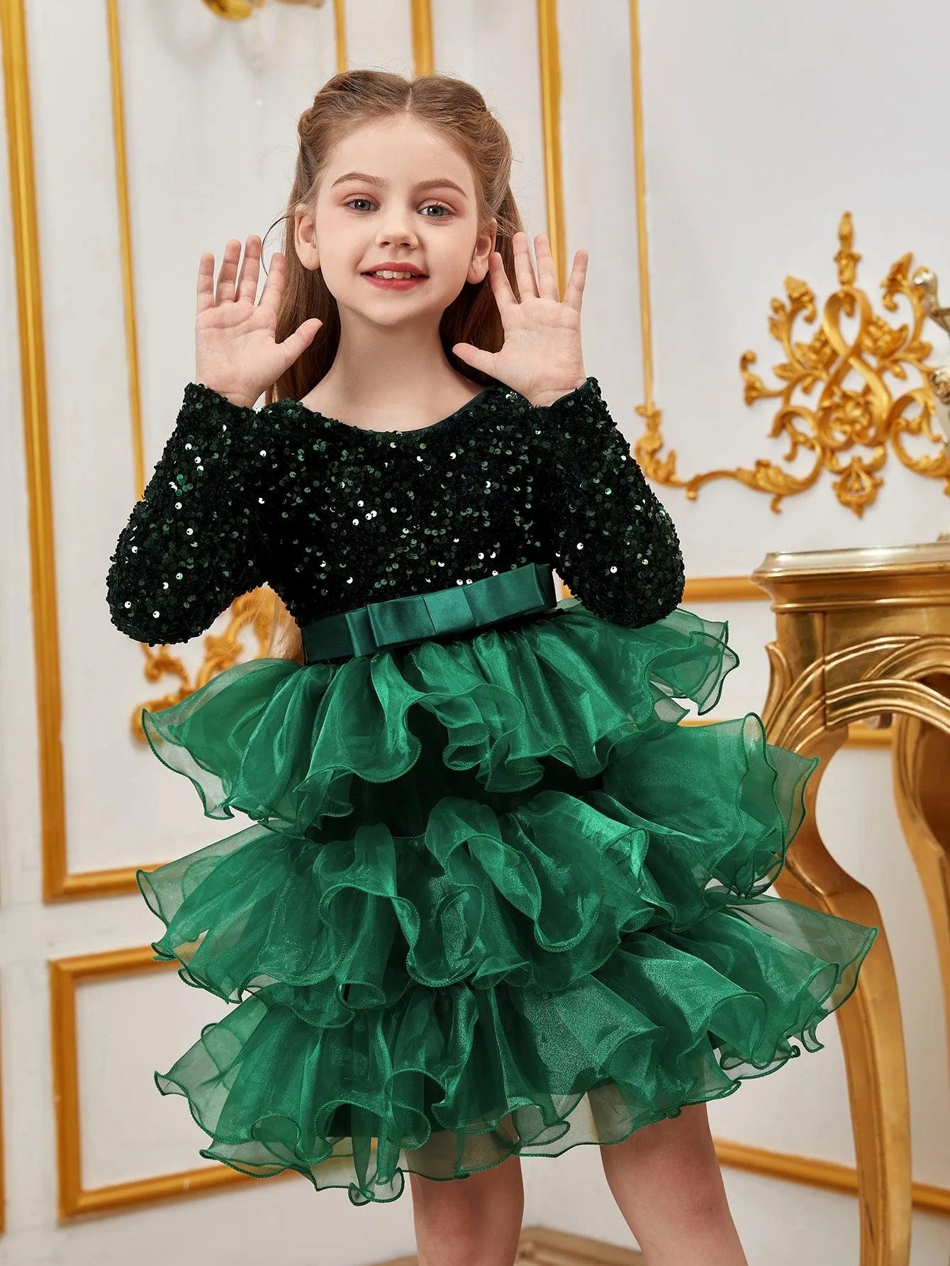 Tween Girls' Sequin Contrast Layered Organza Hem Dress - Elonnashop