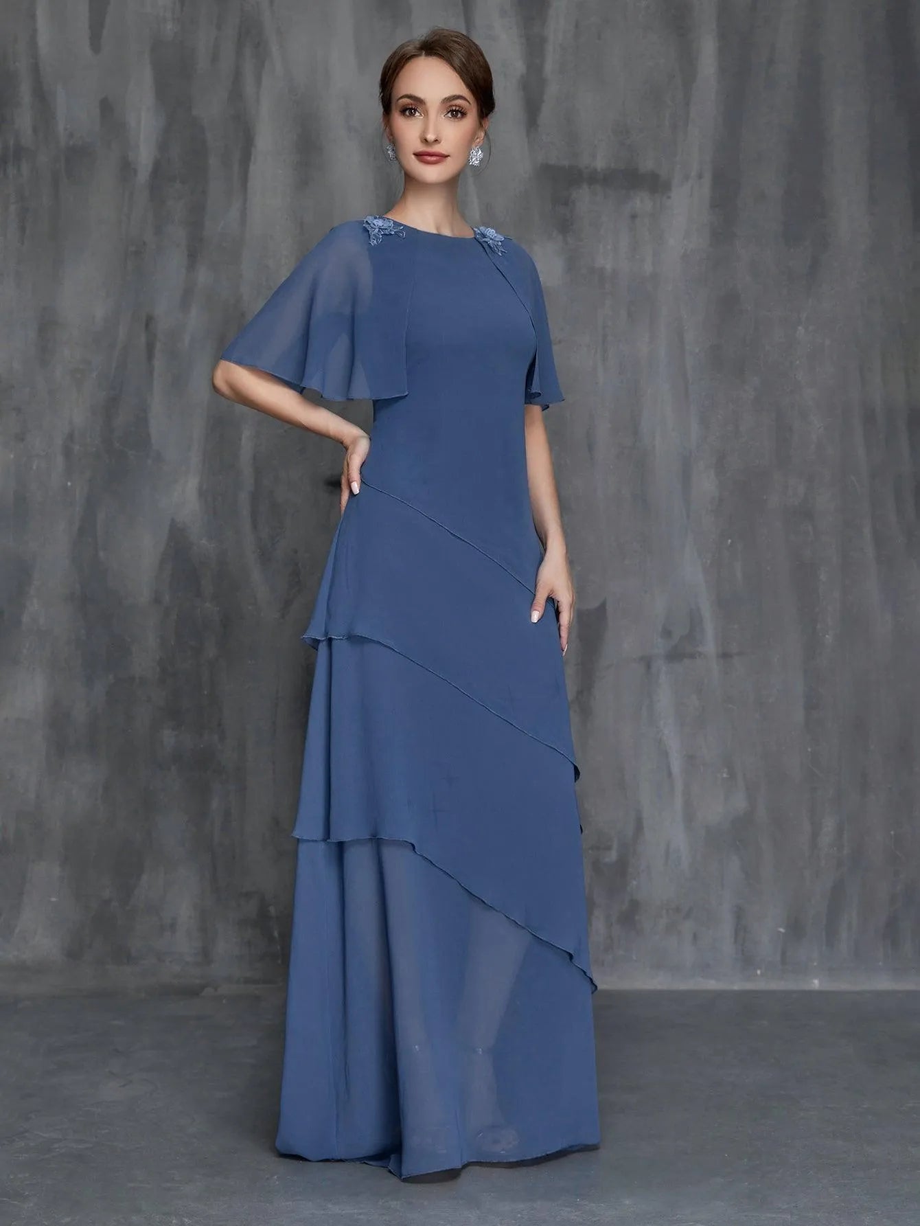 Womens' Applique Detail Layered Hem Chiffon Dress - Elonnashop