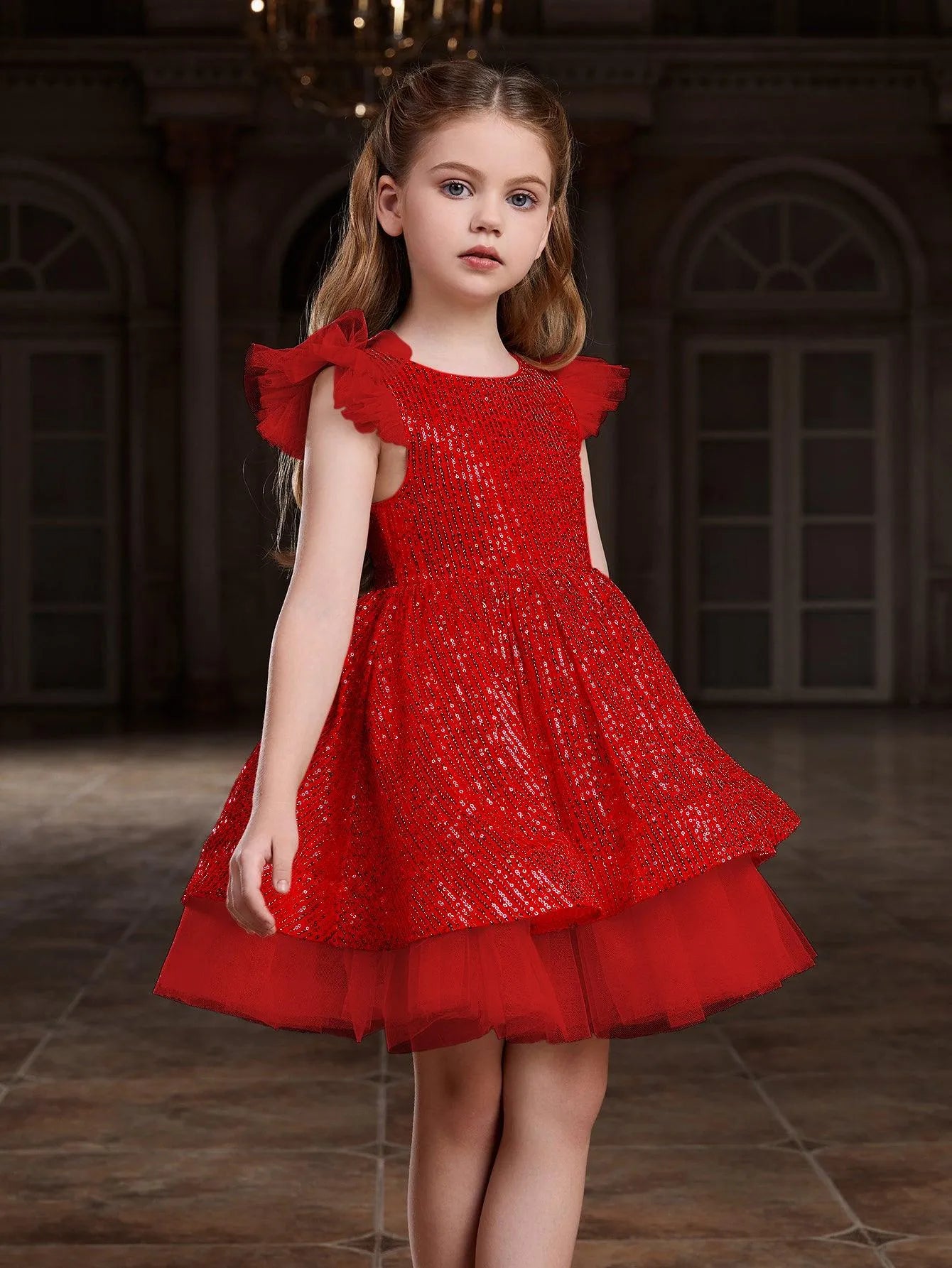 Tween Girls' Sparkling Cap Sleeves Sequin Party Dress - Elonnashop