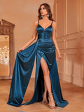 Elegant Ruched Side Draped Satin Cami Dress - Elonnashop