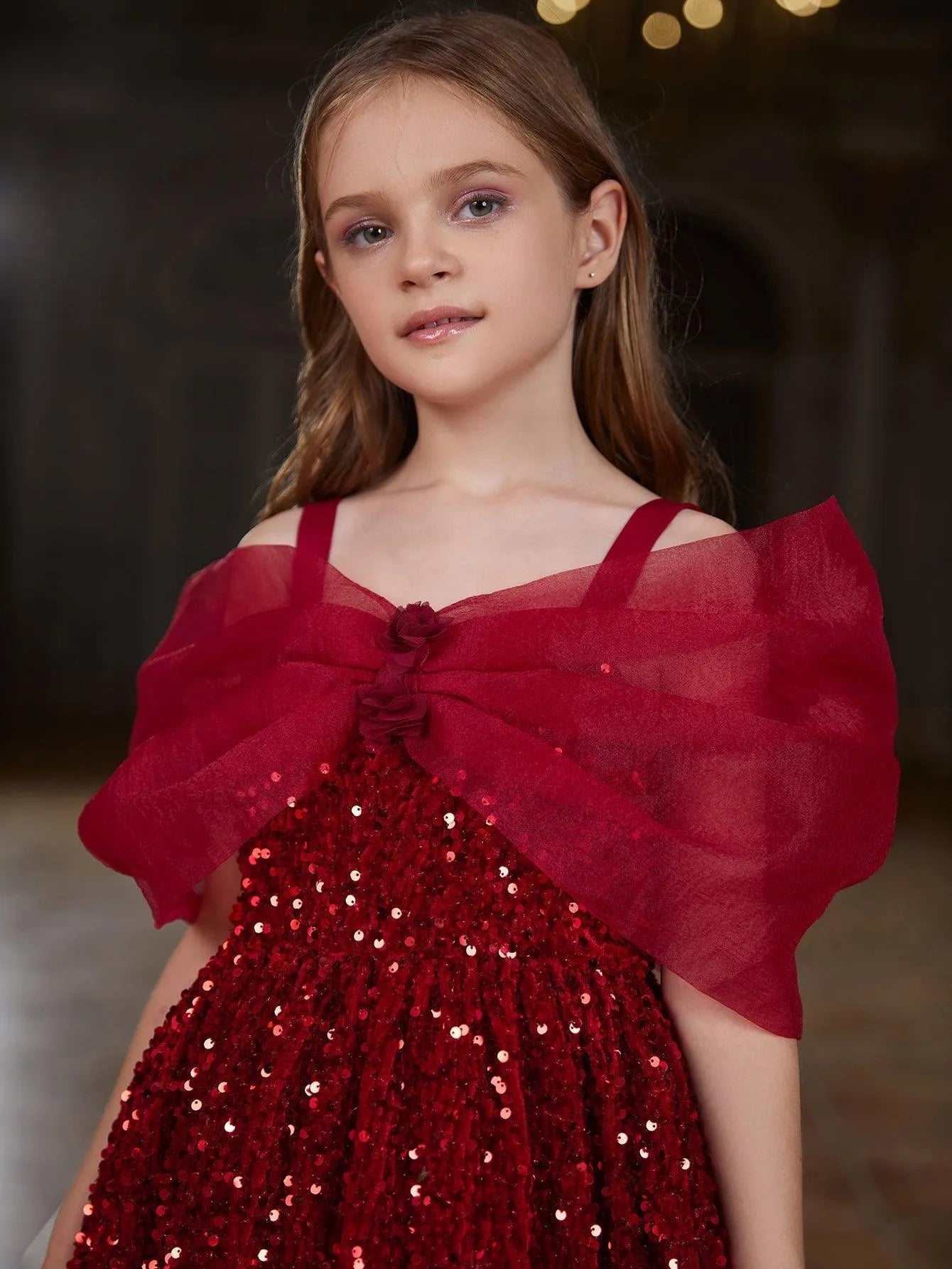 Tween Girls' Cute Bow Decor Sequin Cami Dress - Elonnashop