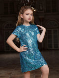 Tween Girls' Round Neck Short Sleeves Sequin Dress - Elonnashop