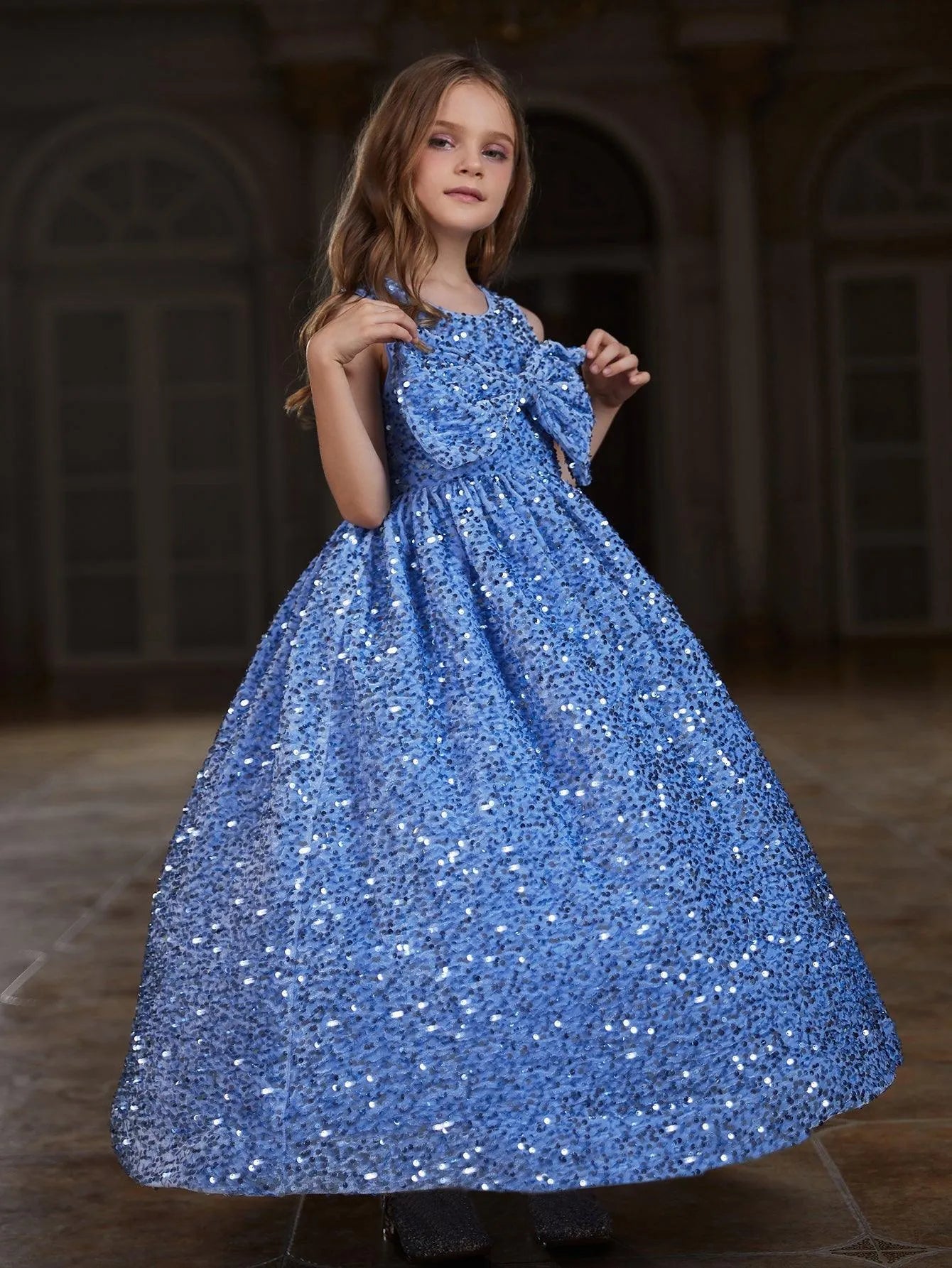 Tween Girls' Cute Sleeveless Bow Front Sequin Party Dress Elonnashop Tween Girls' Cute Sleeveless Bow Front Sequin Party Dress Elonnashop