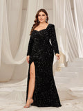 Plus Sweetheart Neck Split Thigh Sequin Formal Mermaid Dress - Elonnashop