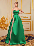 Elegant Solid Split Satin Cami Prom Dress