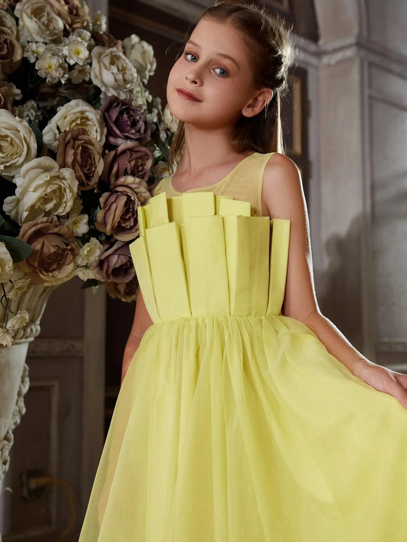 Tween Girls' Pleated Front Sleeveless Party Dresses - Elonnashop