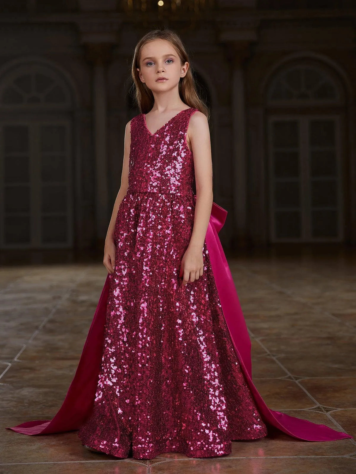 Tween Girls' Contrast Satin Sequin Party Dress - Elonnashop