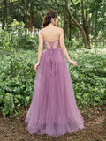 Elegant Strapless Floral Applique Detail Bustier Tulle Prom Dress - Elonnashop