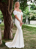 Off Shoulder Mermaid Hem Wedding Dress - Elonnashop