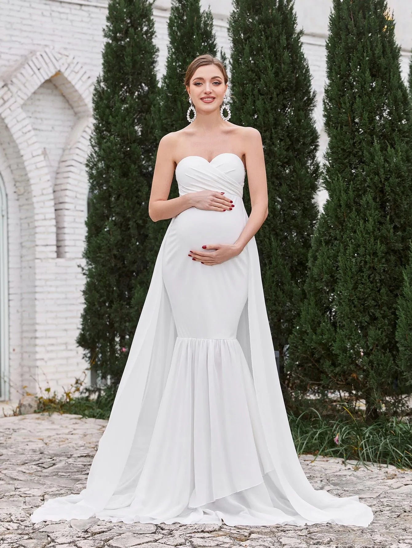 Maternity Mermaid Hem Tube Formal Dress White / XXL Maternity Mermaid Hem Tube Formal Dress White / XXL