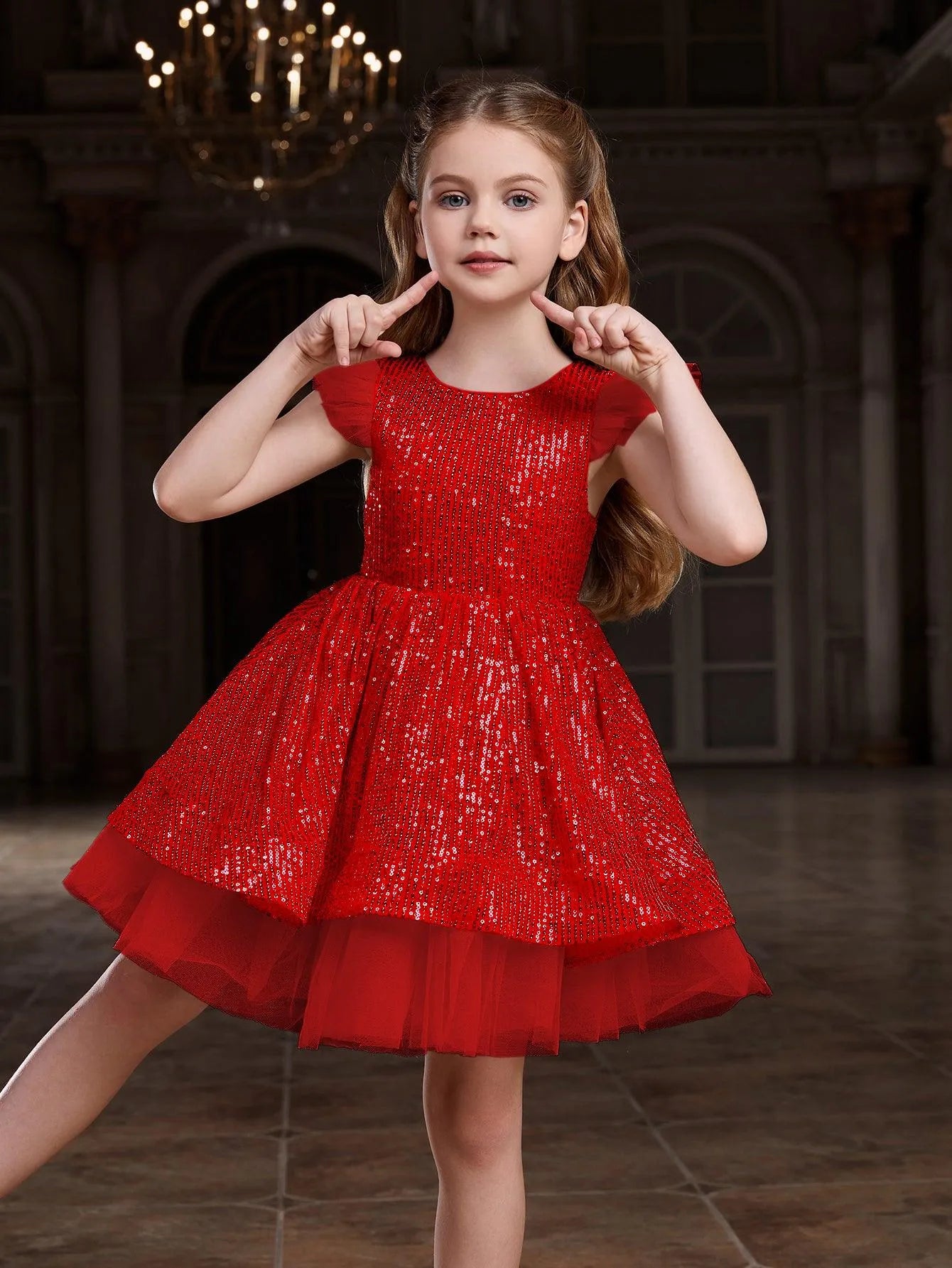 Tween Girls' Sparkling Cap Sleeves Sequin Party Dress - Elonnashop