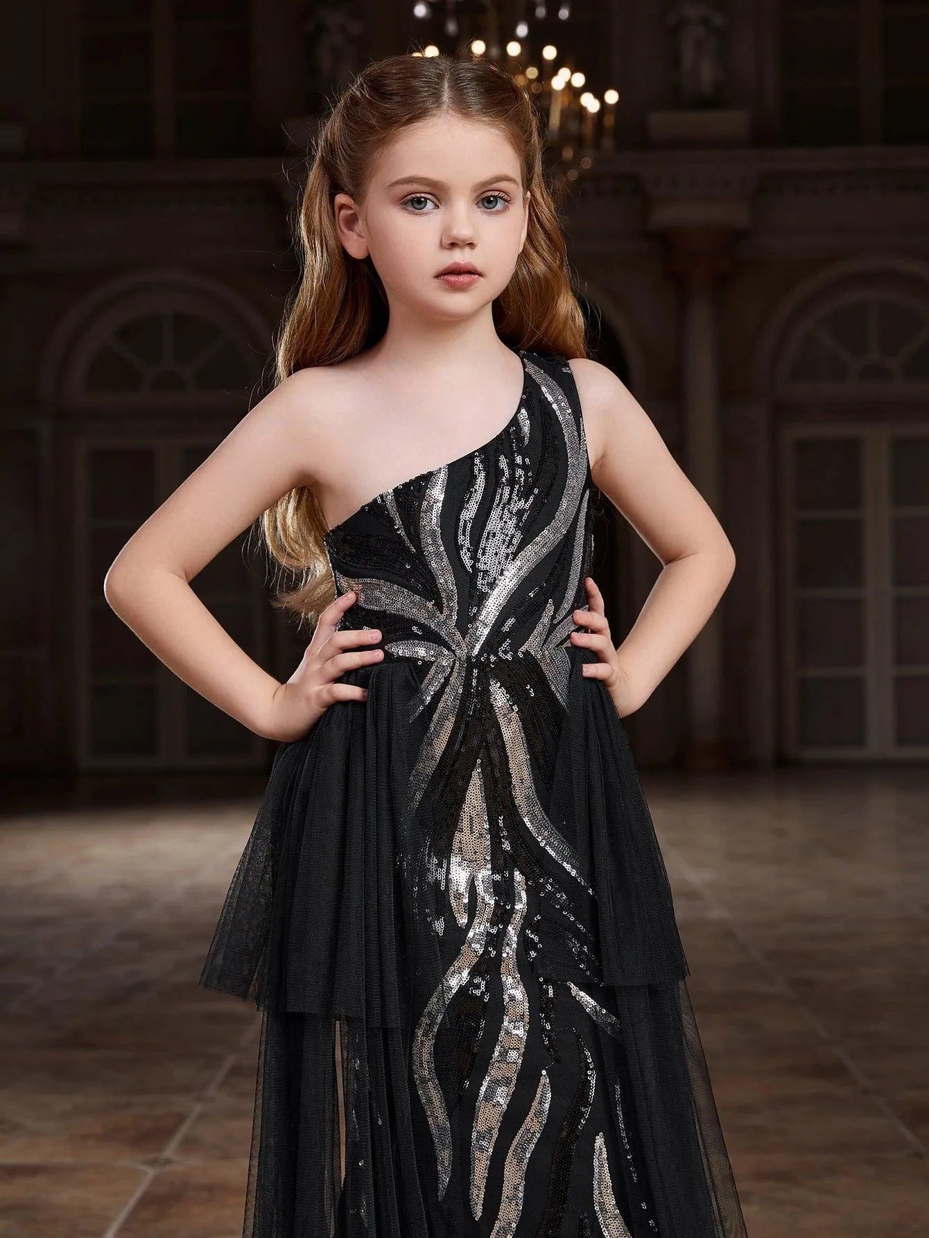 Tween Girls' One Shoulder Graphic Sequin Party Dress - Elonnashop