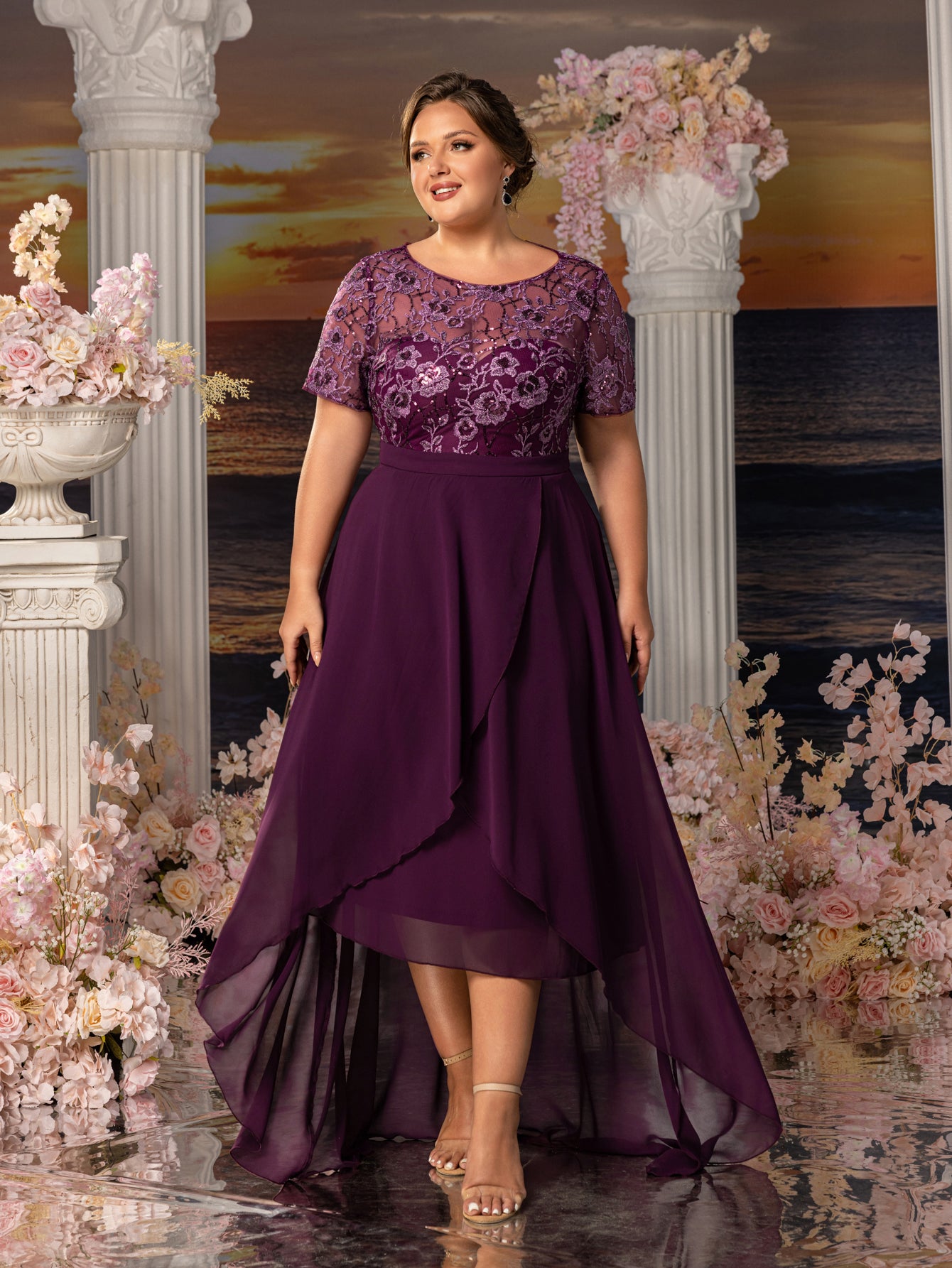 Plus Womens' Elegant Mother-of-the-Bride Gown: Embroidered Sequin Bod Elonnashop Plus Womens' Elegant Mother-of-the-Bride Gown: Embroidered Sequin Bod Elonnashop