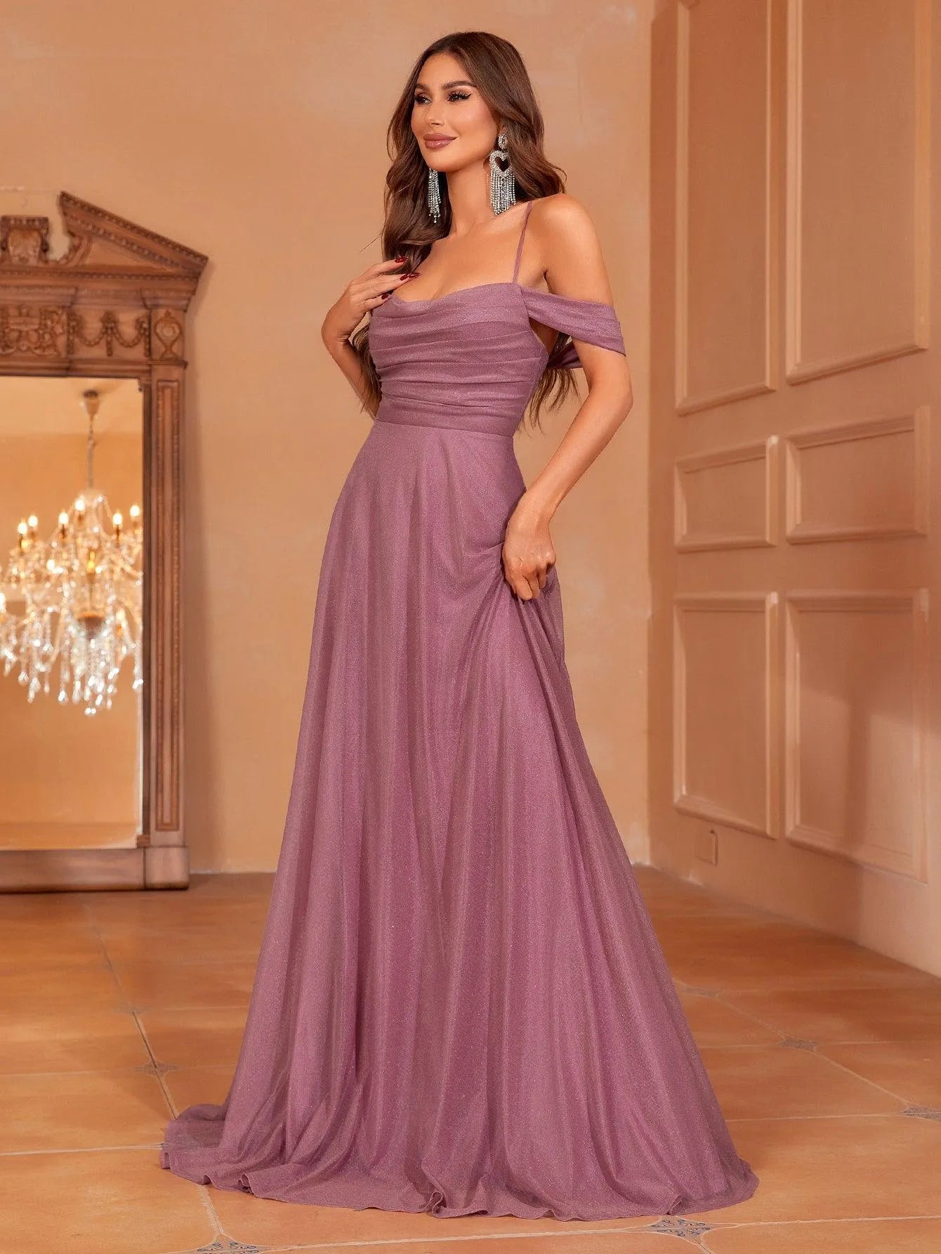 Elegant Ruched Front Back Lace Up Cami Dress Mauve / L Elegant Ruched Front Back Lace Up Cami Dress Mauve / L