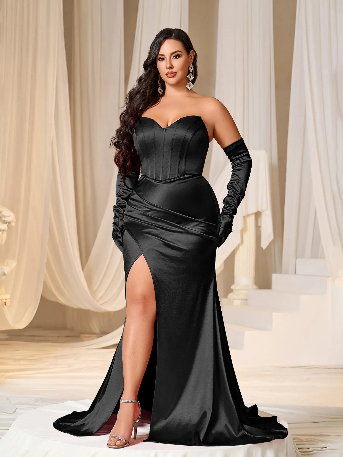 Black Tie Dresses Black Gown For Plus Size Cocktail Dress Off Shoulder Dress Women's Plus Size Black Tie Dresses Black Gown For Plus Size Cocktail Dress Off Shoulder Dress Women's Plus Size
