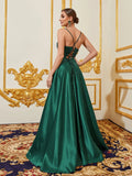 Elegant Plunging Neck Sequin Bodice Contrast Satin Hem Cami Party Dress