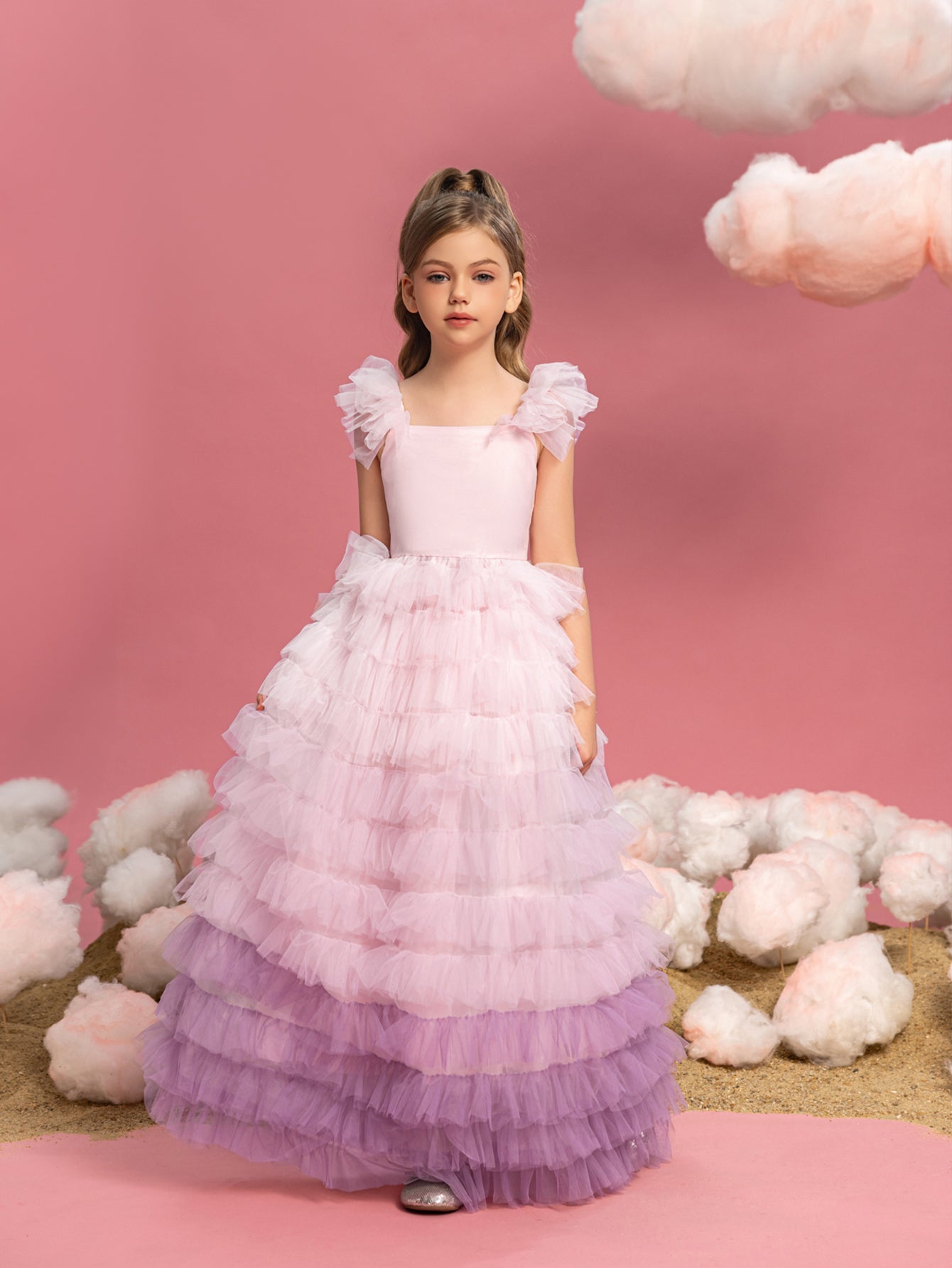 Tween Girls' Ruffle Trim Gradient  Layered Hem Cake Dress