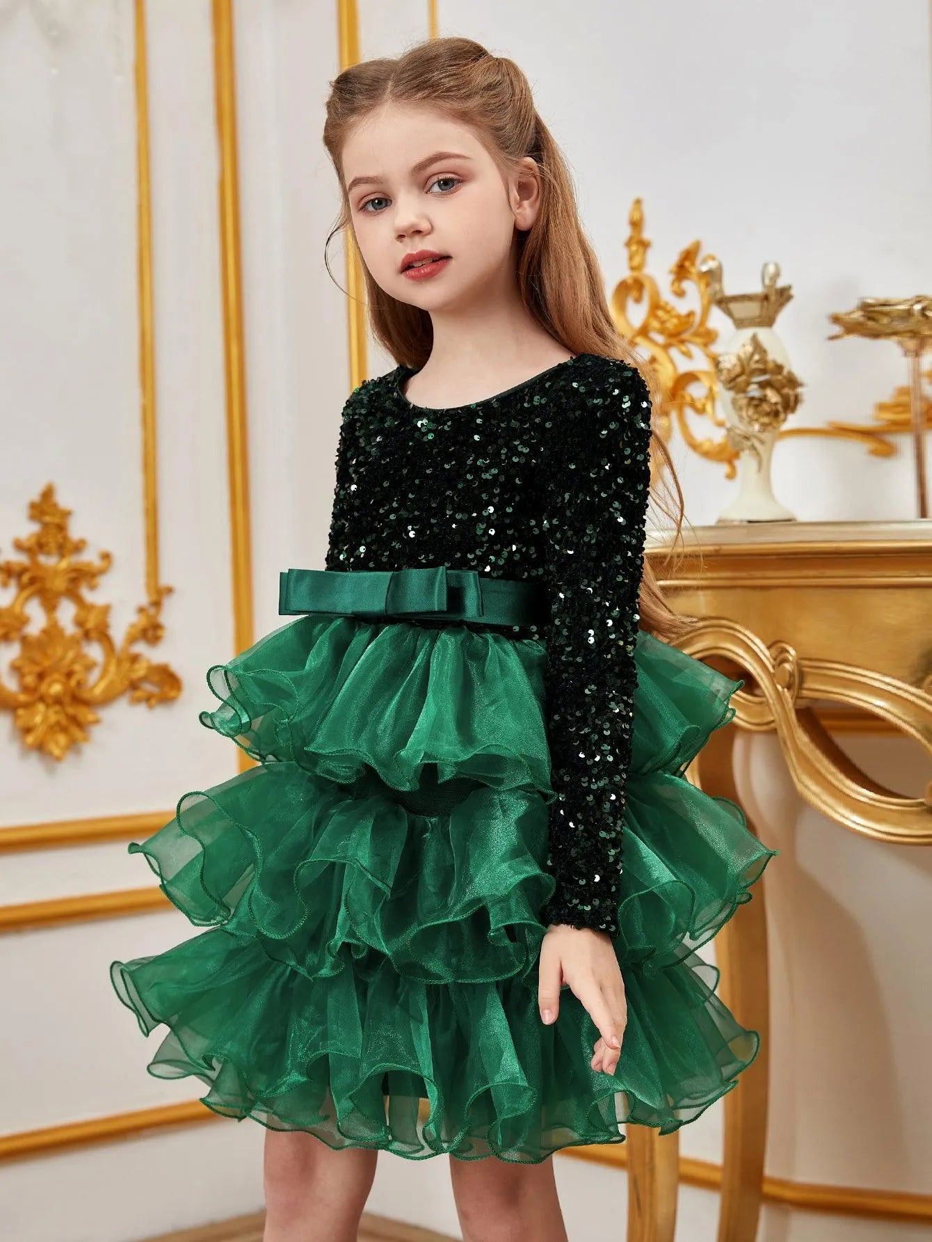 Tween Girls' Sequin Contrast Layered Organza Hem Dress - Elonnashop