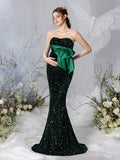 Maternity Bow Front Mermaid Hem Sequin Tube Dresses