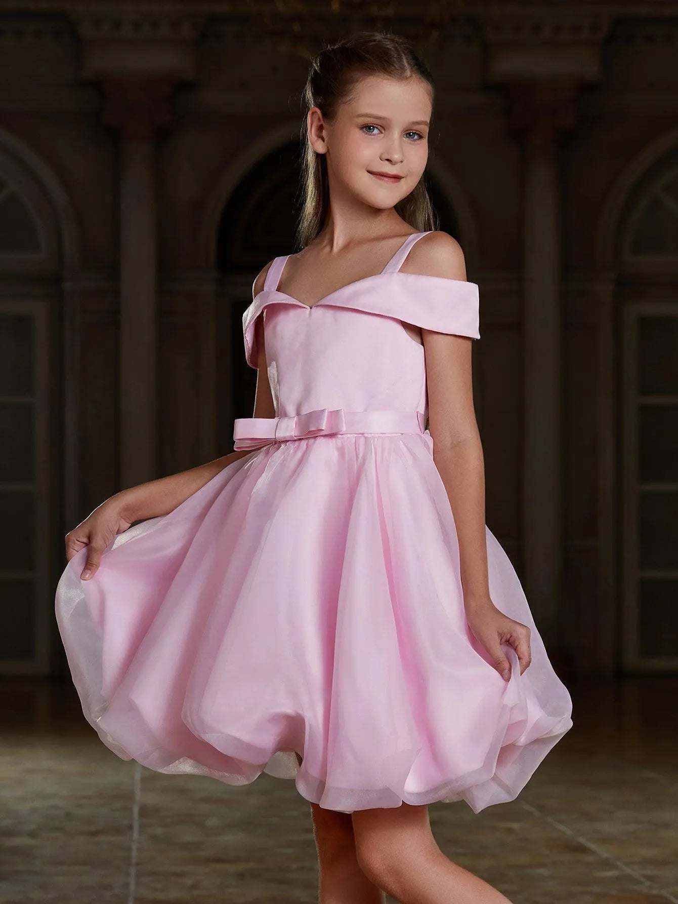 Tween Girls' Off Shoulder Bow Hem Satin Cami Dress - Elonnashop