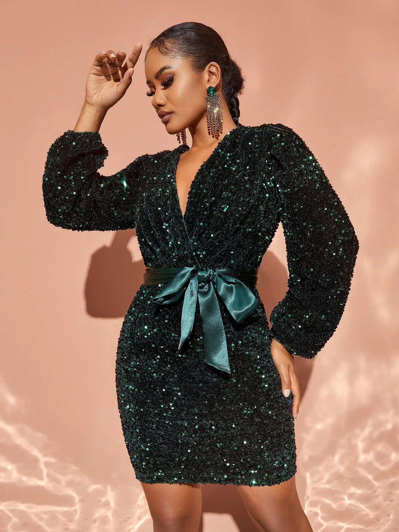 Chic Surplice Neck Sequin Cocktail Dress - Elonnashop