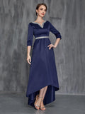 Womens' Notched Neck High Low Hem Satin Formal Dress - Elonnashop