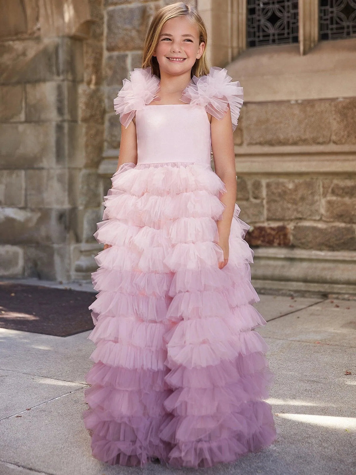 Tween Girls' Ruffle Trim Gradient Layered Hem Cake Dress – Elonnashop