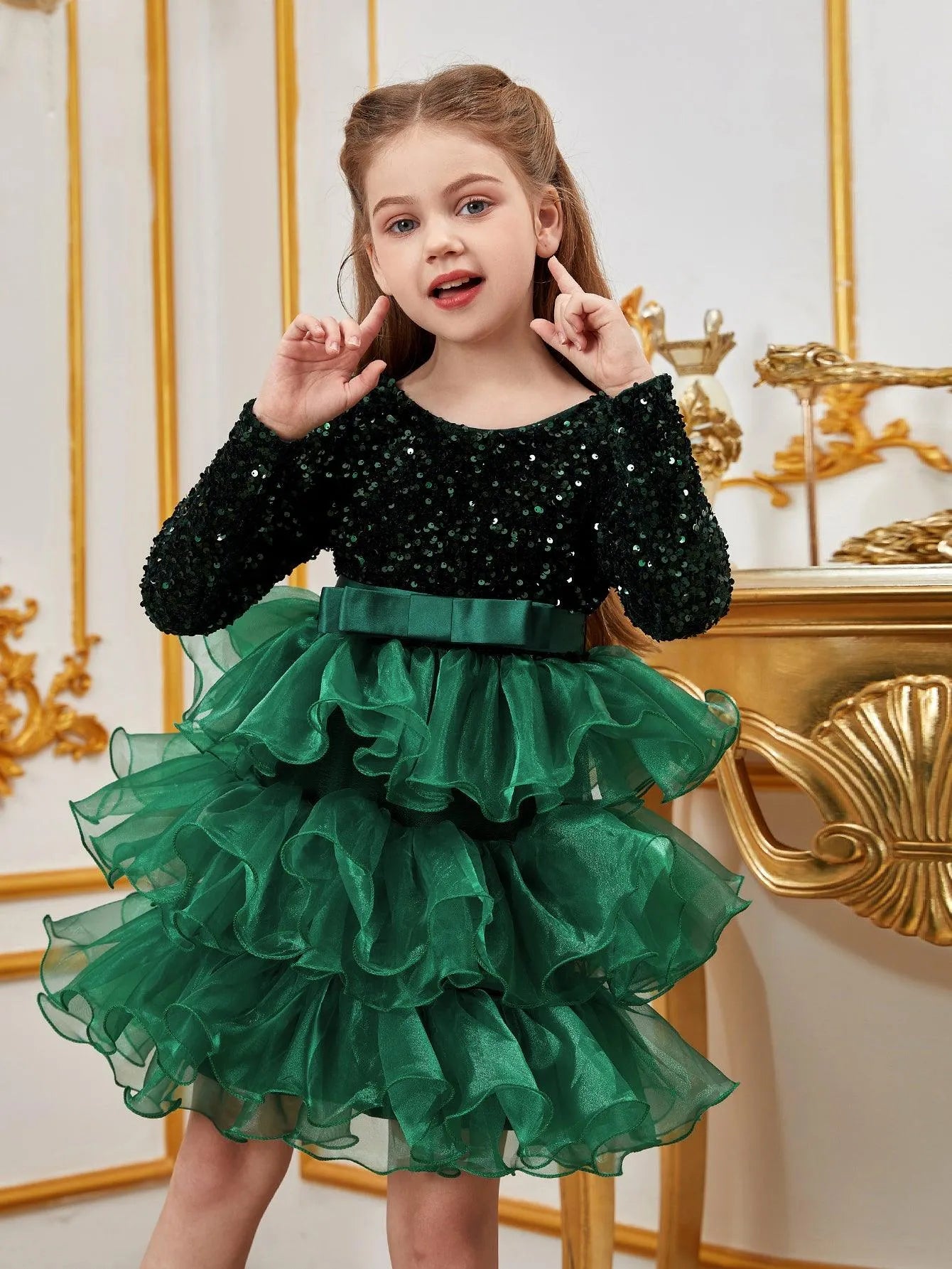 Tween Girls' Sequin Contrast Layered Organza Hem Dress - Elonnashop