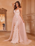 Floral-Accented Tulle Gown with Train - Elonnashop
