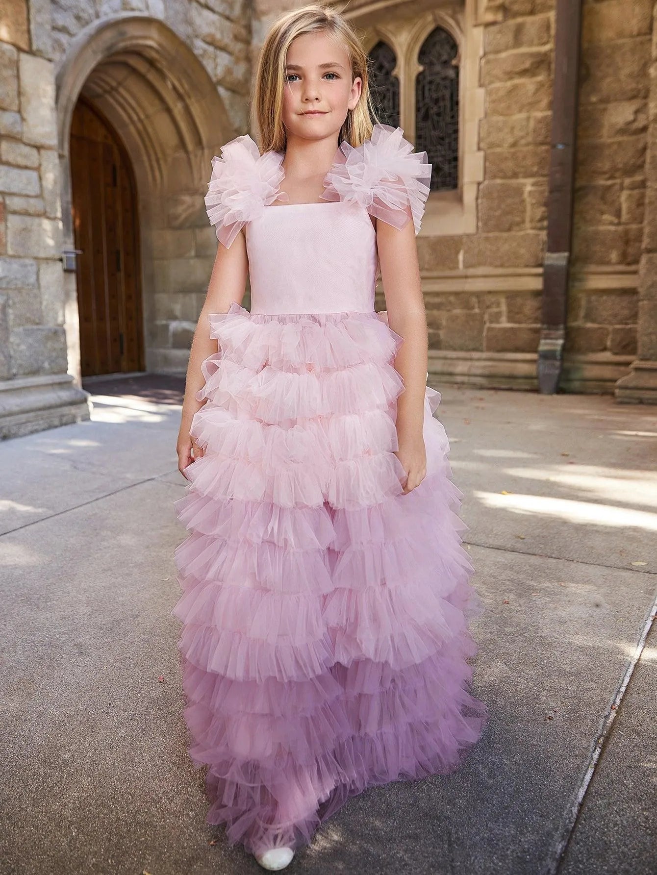 Tween Girls' Ruffle Trim Gradient Layered Hem Cake Dress – Elonnashop
