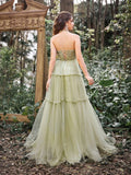 Gorgeous Applique Detail Halter Neck Tiered Tulle Prom Dress - Elonnashop