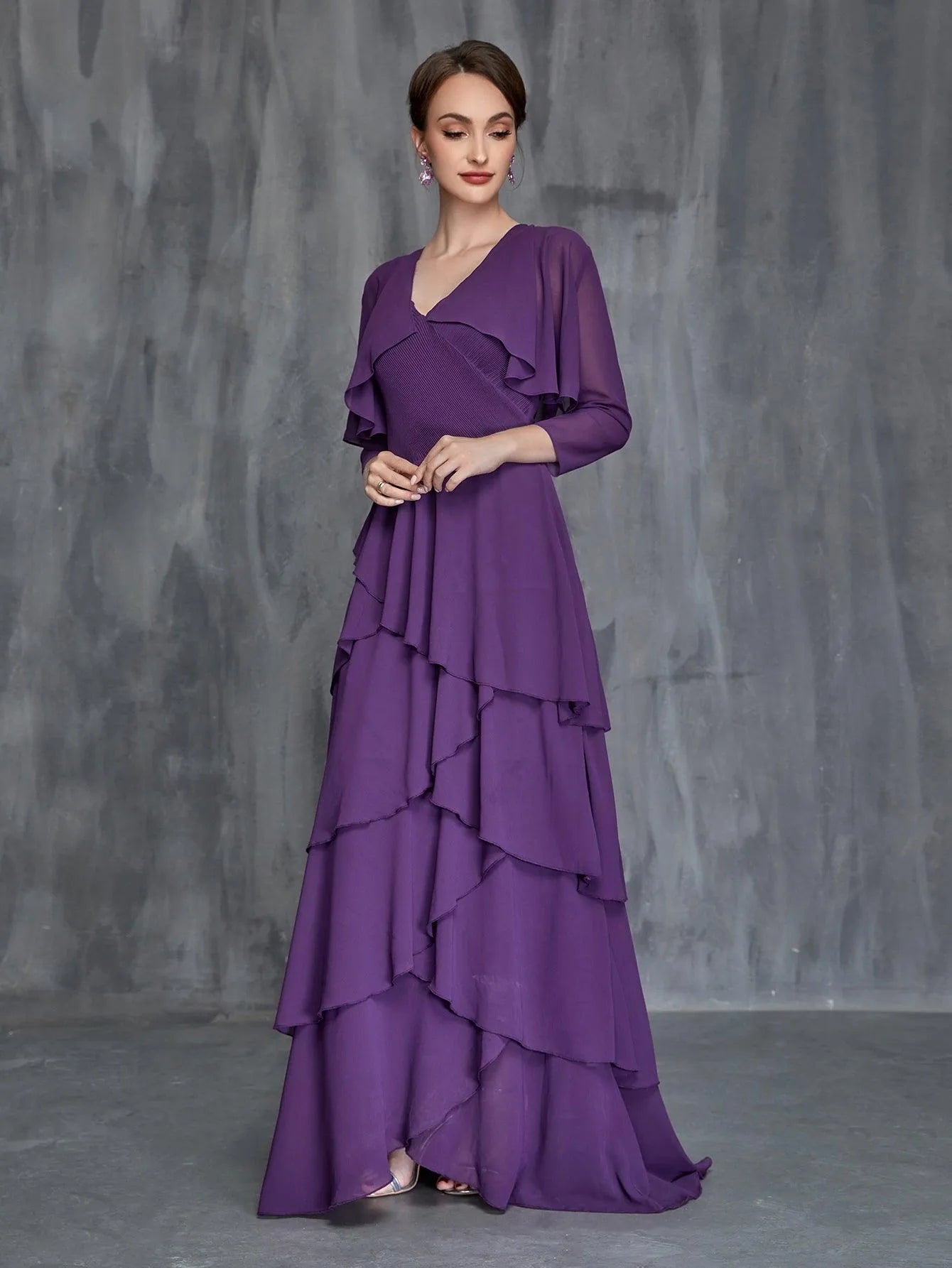 Womens' Layered Hem Dress Chiffon Cardigan Purple S