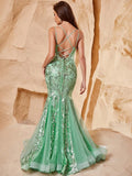 Stylish Lace-up Back Mermaid Hem Sequin Party Dress